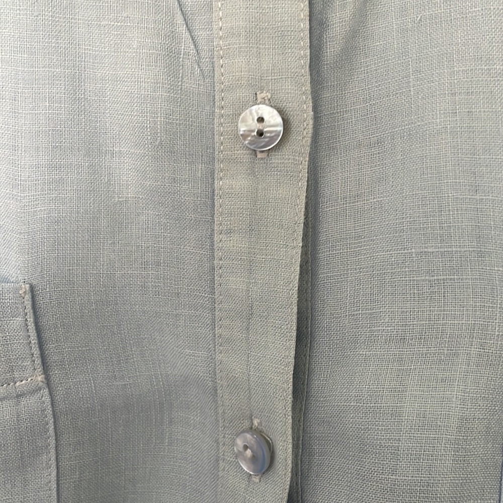 Eileen Fisher | 100% Organic Irish Linen Blue Collarless Button Down Tunic XS - Picture 4 of 13